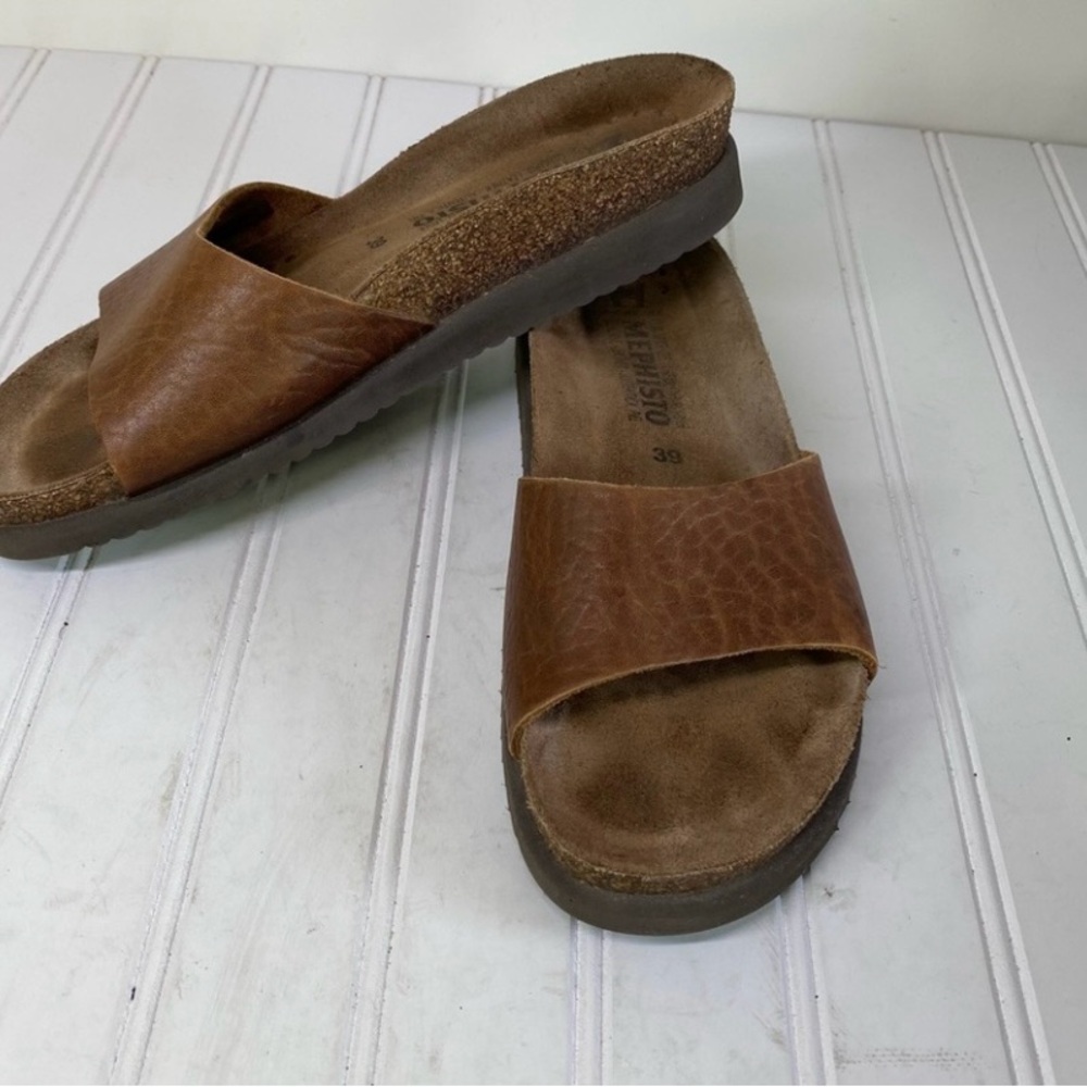 Metaphisto brown leather footbed slide sandals